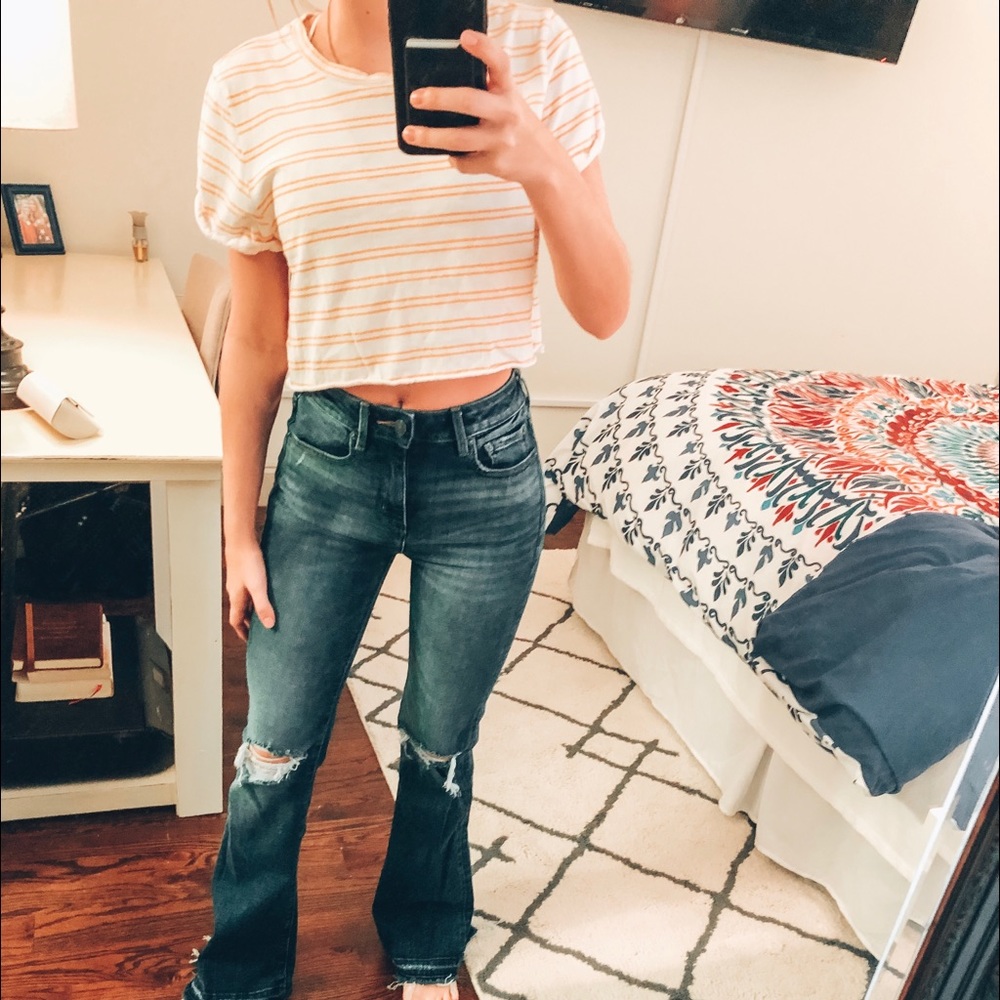 pacsun yellow stripped crop top